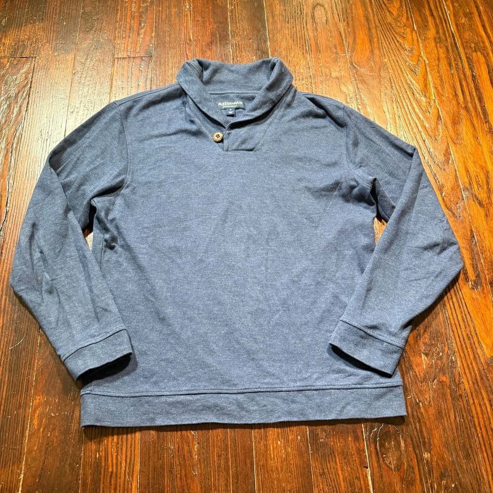 Mizzen + Main Sweater Mens M Blue Cowl Neck Button Lightweight Modal Stretch